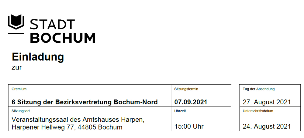 Bezirksvertretung Bochum Nord 07092021